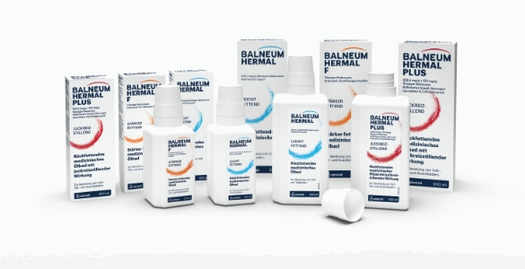 Auf dem Bild sind auf neutralem, weißem Hintergrund alle Balneum-Produkte mit den jeweiligen Verpackungen zu sehen.